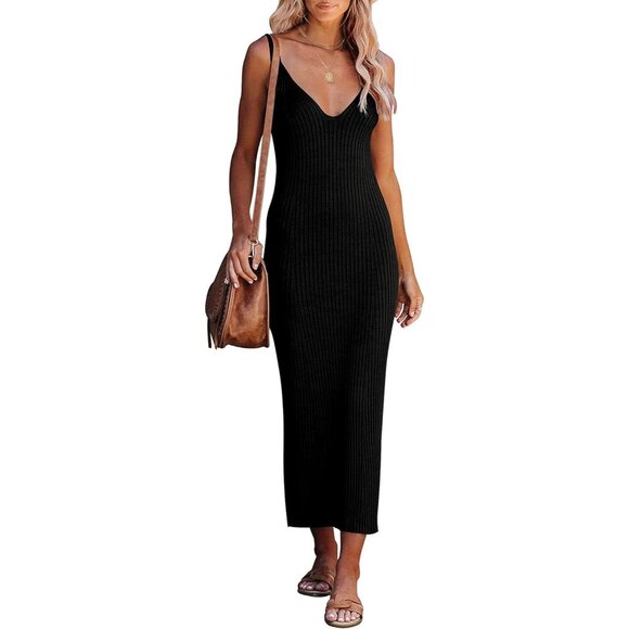 Womens Knit Midi Dress Sleeveless V Neck Bodycon Casual Party Summer -  cruiseboatoman.com